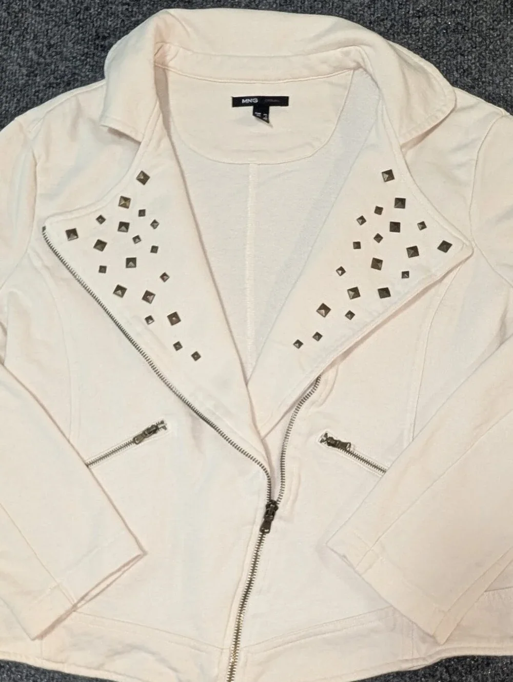 MNG by Mango Cream Studded Asymmetrical Moto Biker Jacket - Size L